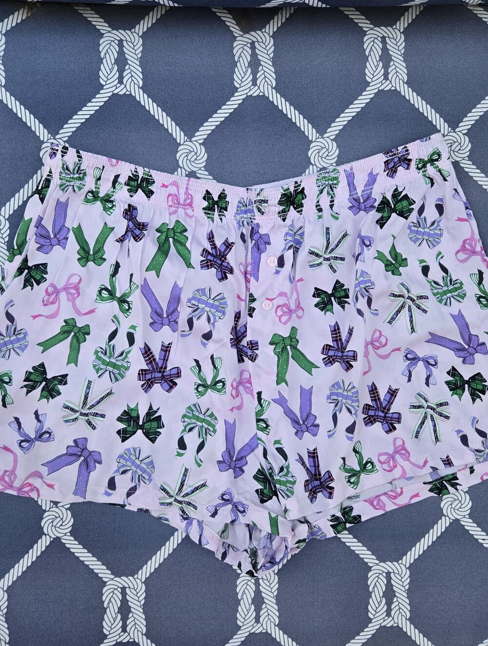 PINK Victoria's Secret Sleep Boxy Pajama Shorts Boxers Purple Bows Women's M